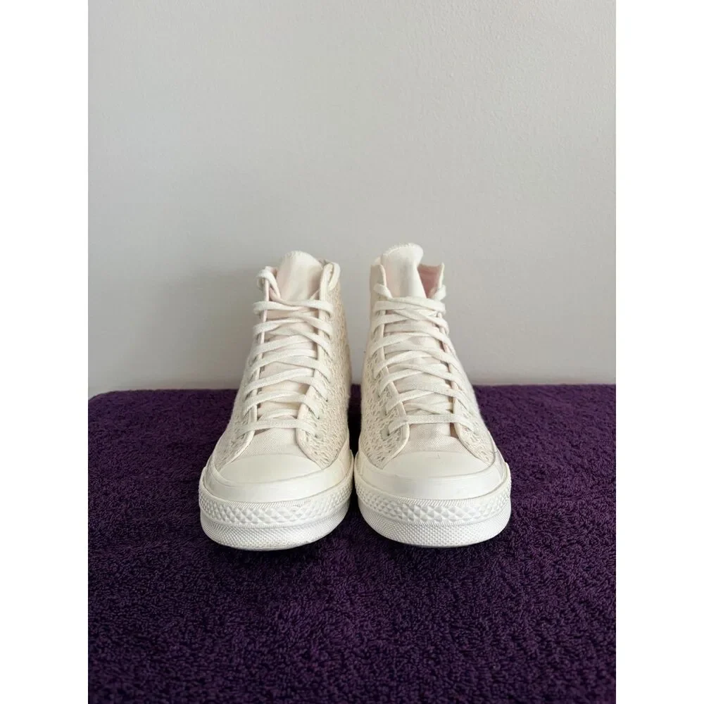 Converse Chuck 70 Hi Crochet Knit Sneakers Cream 9.5 Womens